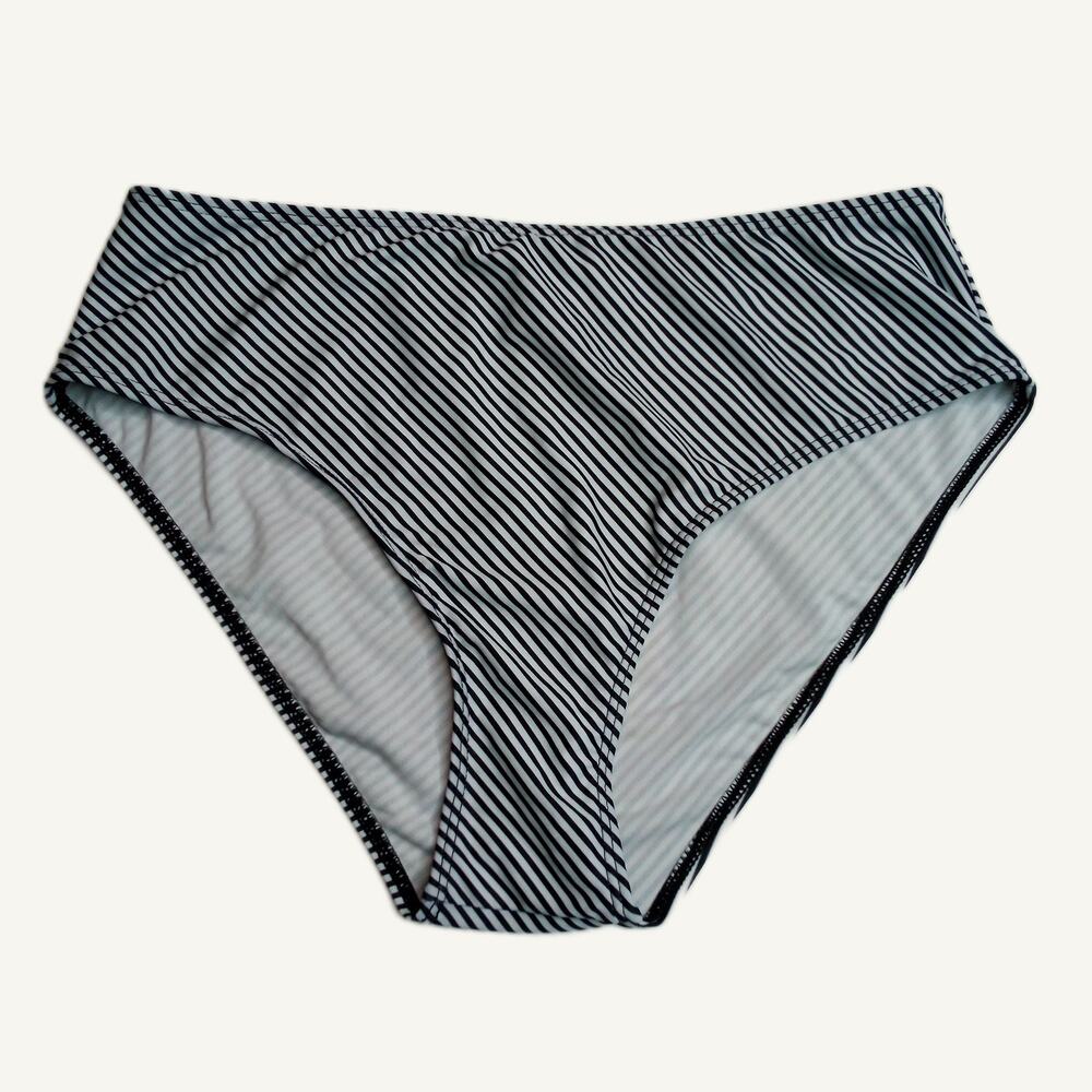 Black & White Striped High-Waist Bikini Bottoms - Size L
